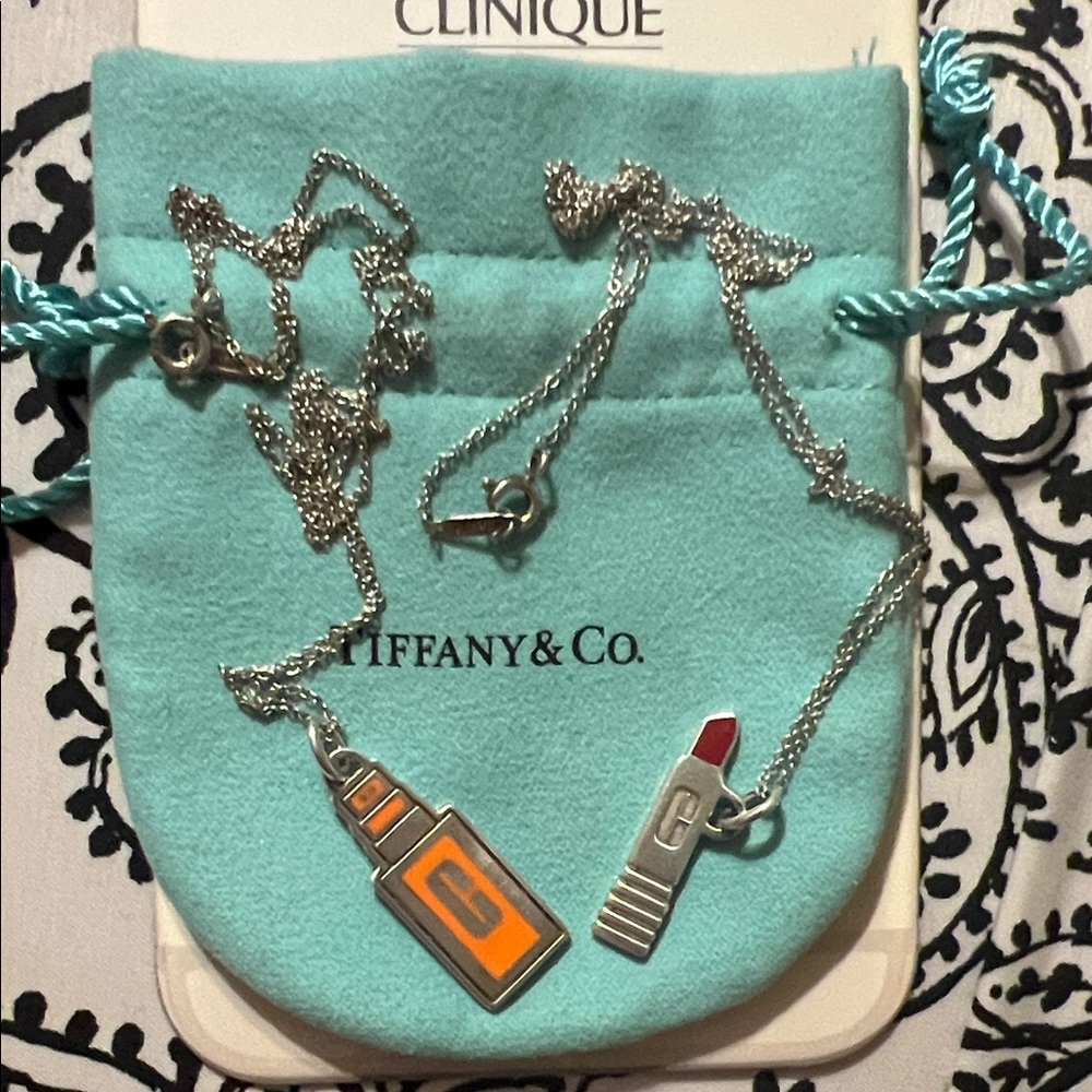 Tiffany & Co. Silver Necklace with Orange and Red Charms